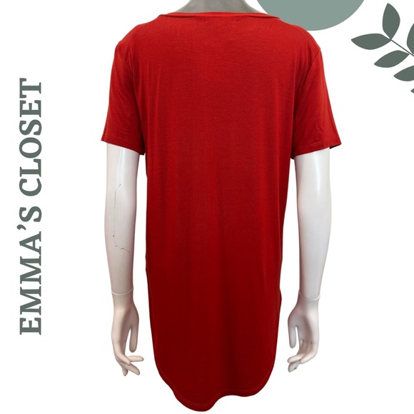 Emma’s Closet Tomato Red V-Neck Tunic T-Shirt Short Sleeve Rayon Blend Small - Picture 4 of 6